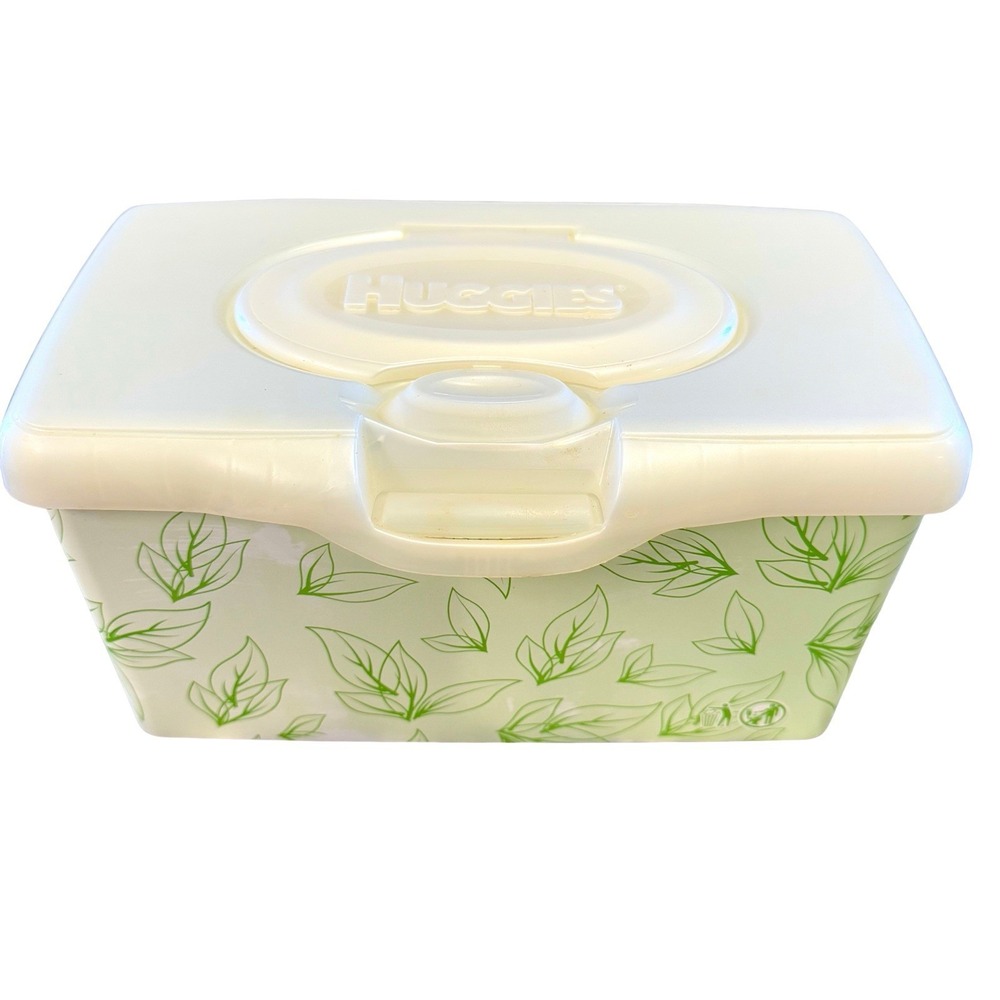 Huggies Baby Wipes Container EMPTY Wipe Case Holder White Green Leaves